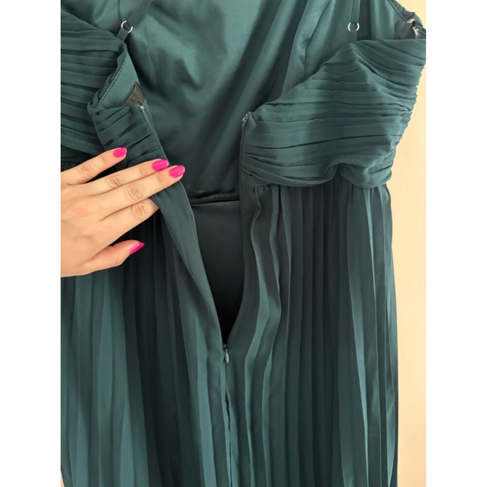 Lulus Wondrous Muse Emerald Pleated One-Shoulder Midi Dress Size XL NWT Wedding - Picture 7 of 8